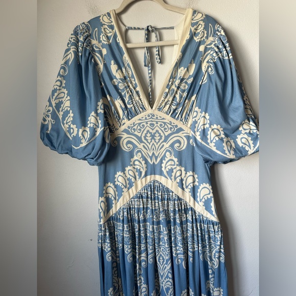 FARM RIO ANTHROPOLOGIE Elegant Blue and Cream Women's Dress - Picture 3 of 14